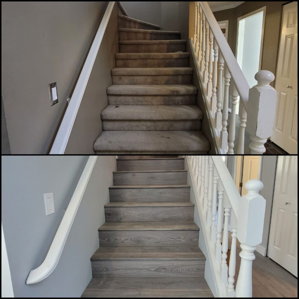 Before and after of a staircase renovation