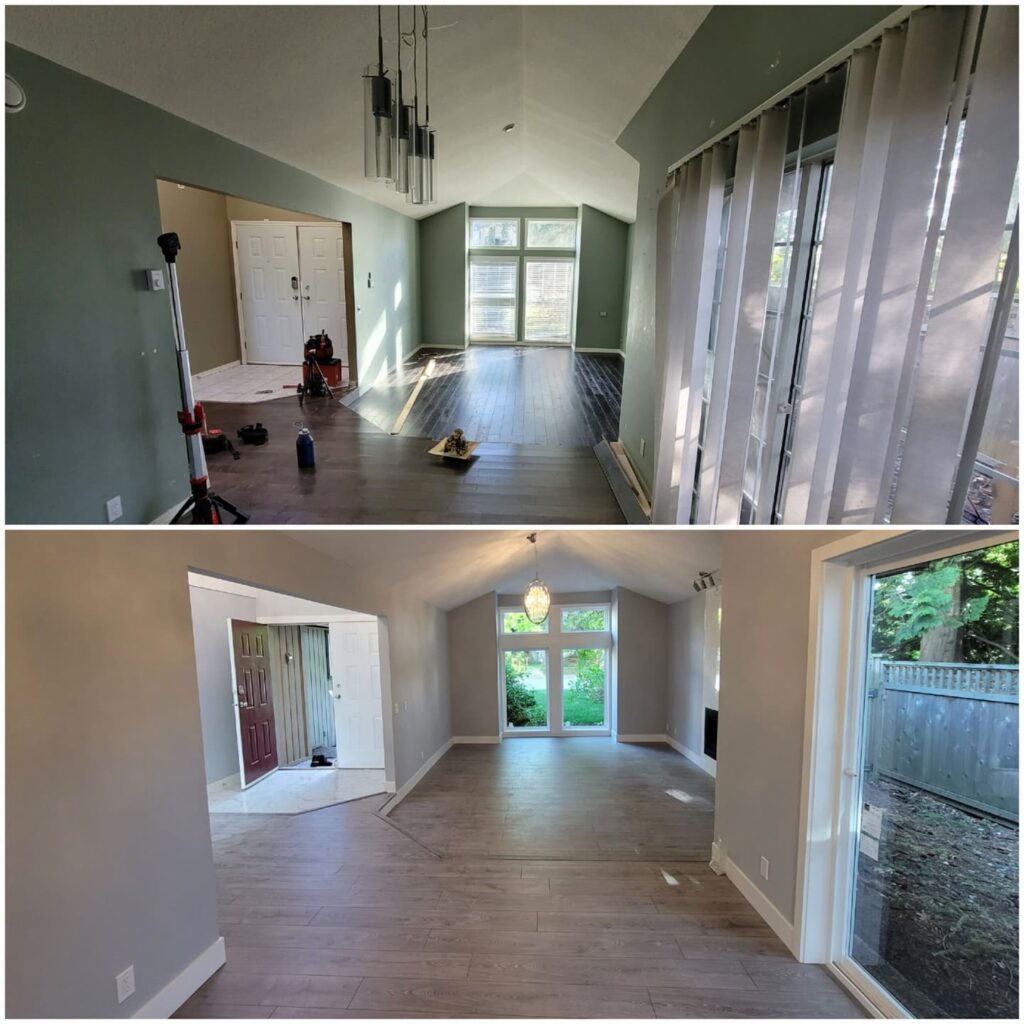 Empty renovated house before and after