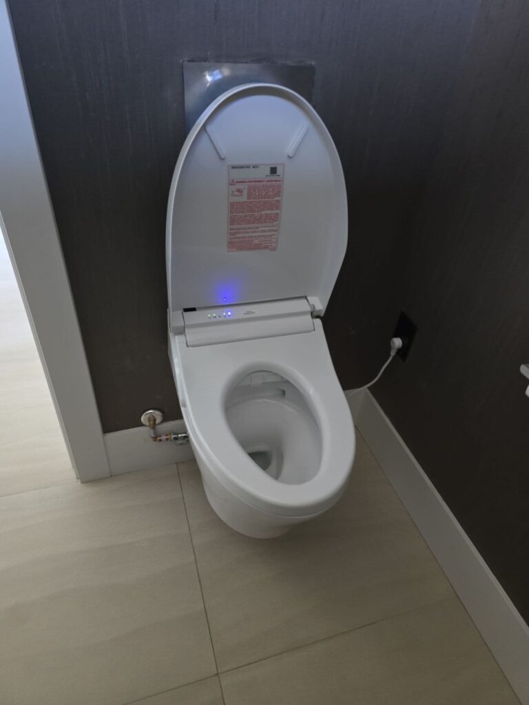 Newly installed toilet with electronic features