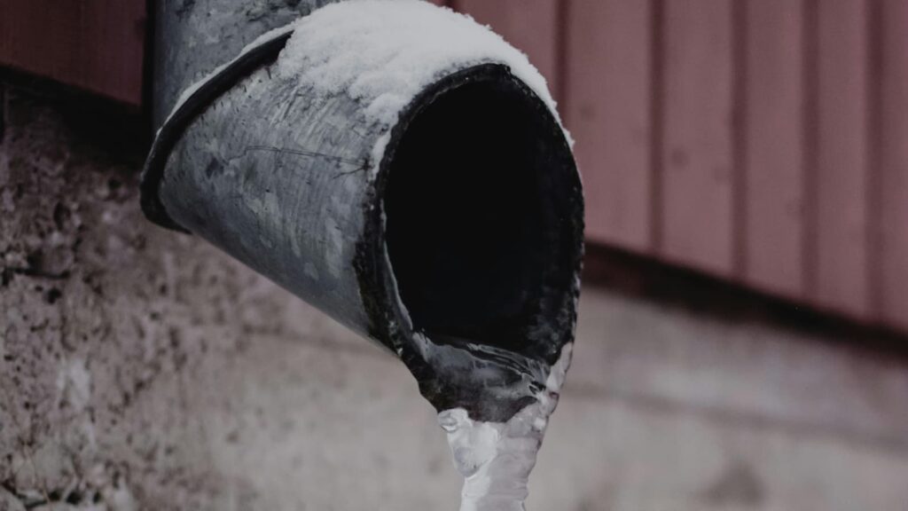 Frozen Water on Drain Spout